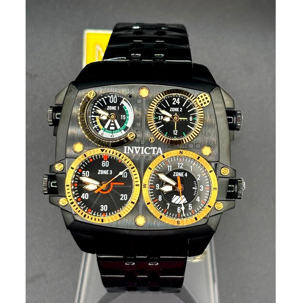 Invicta Aviator Zulu Time 49606 4 Time Zone 50mm Black Men’s Watch NIB